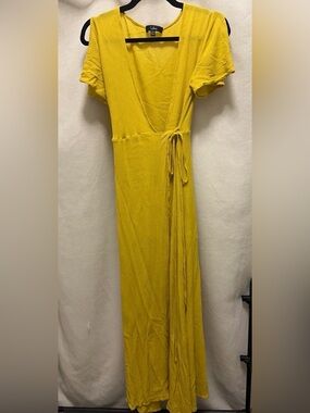 Lulu's Bright Yellow Wrap Maxi Dress